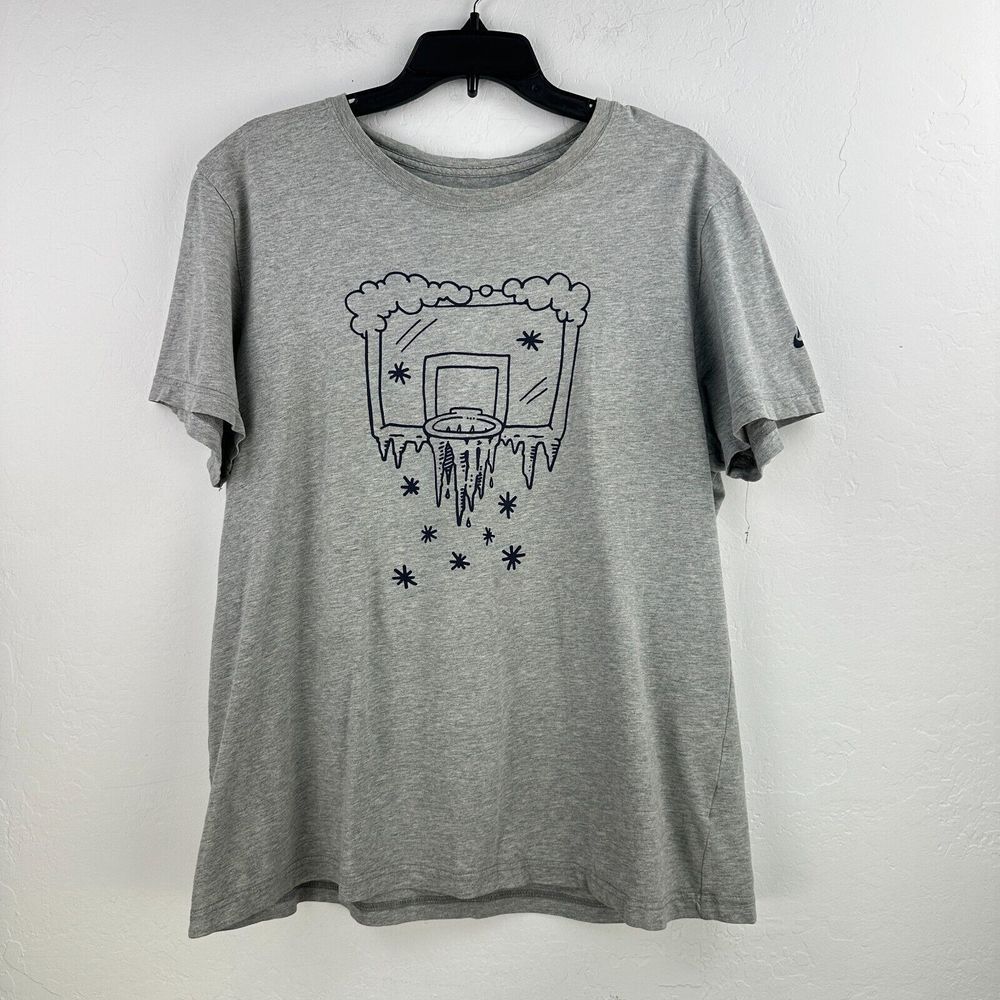 Nike Air Tshirt Mens XL Gray Heather Basketball Hoop Net Frozen Icicles‎ Snow